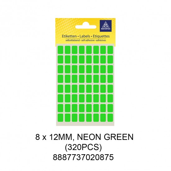MAYSPIES MS-8X12MM COLOUR LABEL / 5 SHEETS/PKT / 320PCS / 8X12MM NEON GREEN